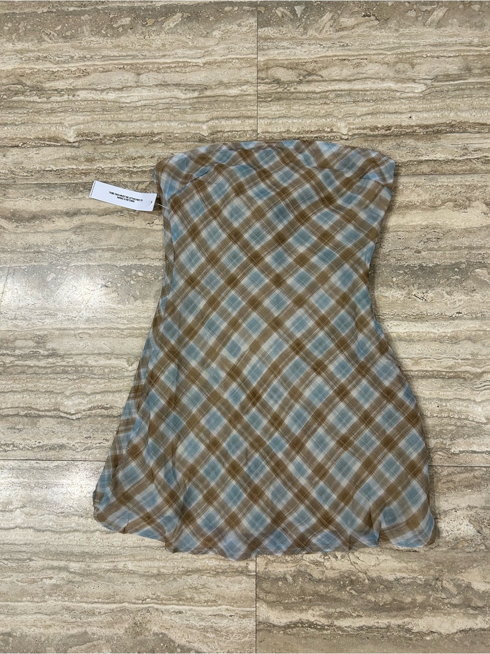 NWT Princess Polly Plaid Strapless Dress in Light Blue and Brown